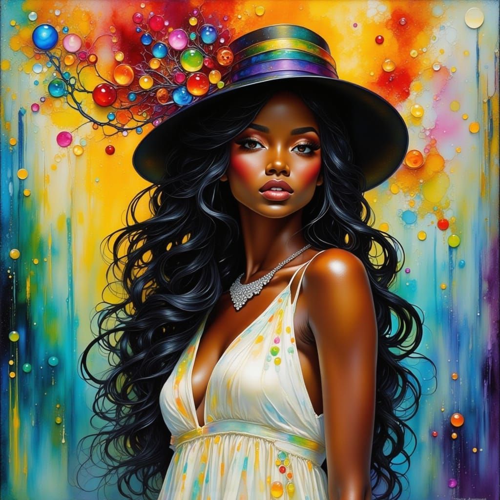 Elegant Model with Colorful Paint Splash Portrait