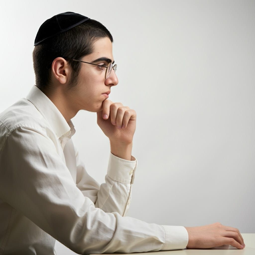 Young Ultra-Orthodox Man in Thoughtful Profile