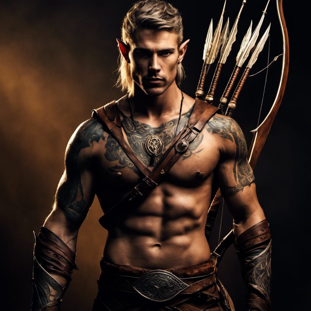 Epic Wood Elf Ranger Archer with Tattoos