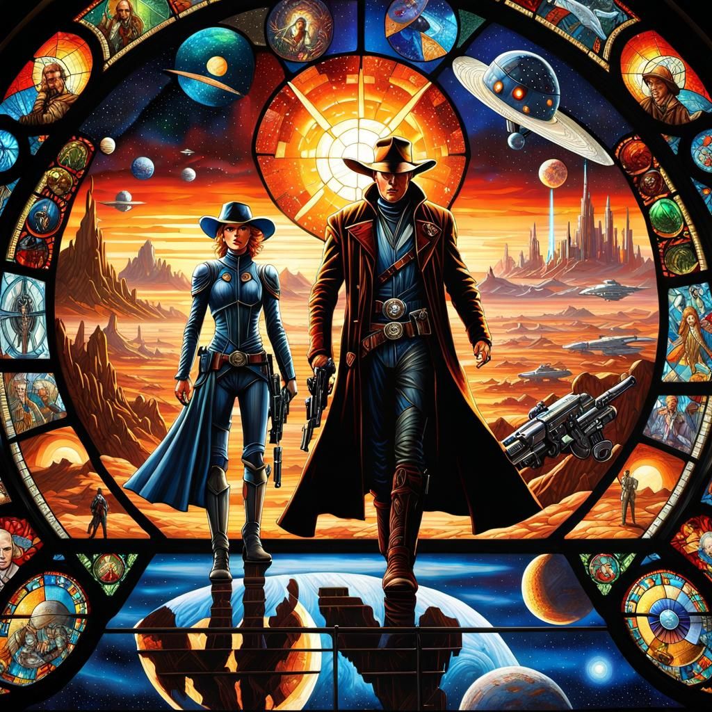 Sci-Fi Gunslinger in Stained Glass Mosaic Style