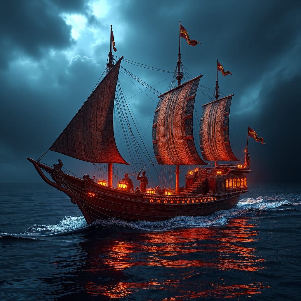 Medieval Ship in Detailed Matte Painting Style