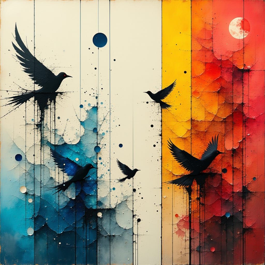 Four Waterbirds Expressing Emotions in Graffiti Art Style
