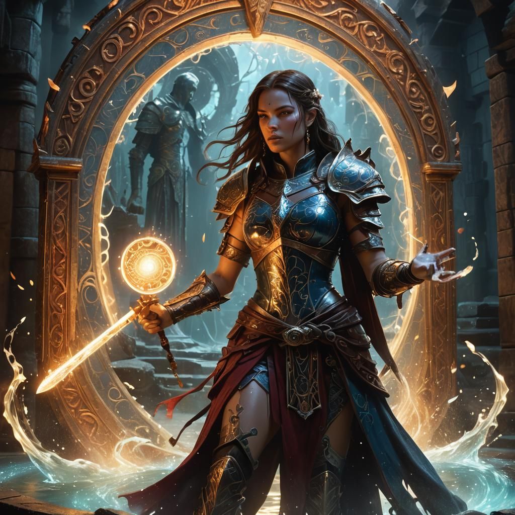 Femme Fatale Warrior Before Magic Mirror