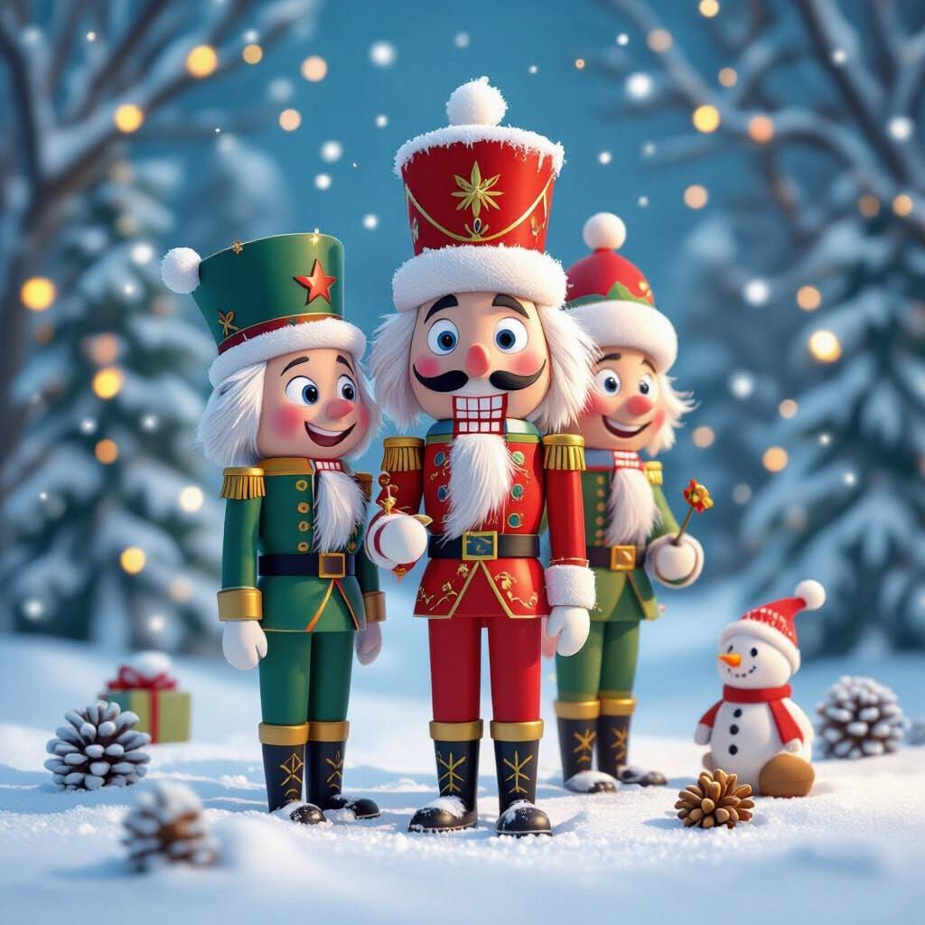 Festive Christmas Nutcrackers in 3D Cartoon Style
