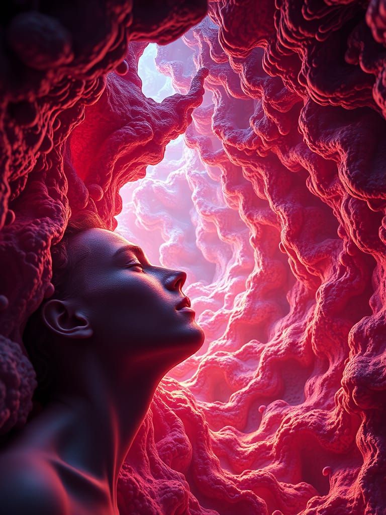 Surreal Figure Emerging from Formlessness in Rich Colors