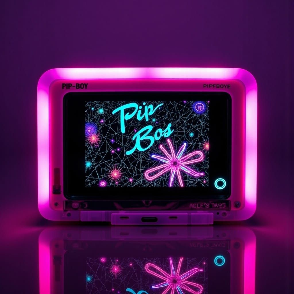 Neon Pip-Boy with Cracked Screen