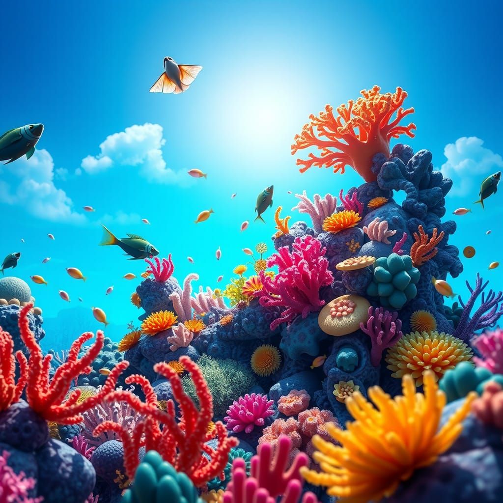 Vibrant Coral Reef Scene in 3D Animated Style