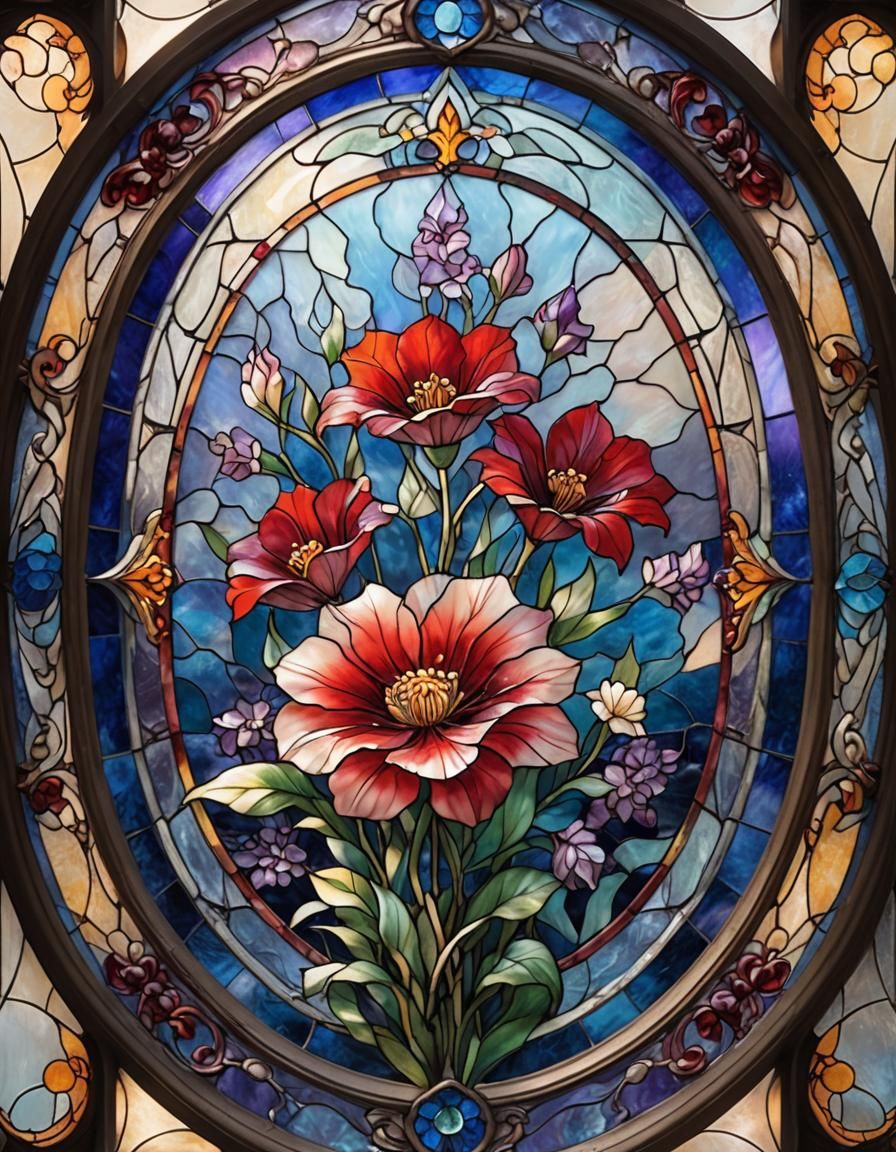 Stained Glass Camellia in Ethereal Fantasy Style