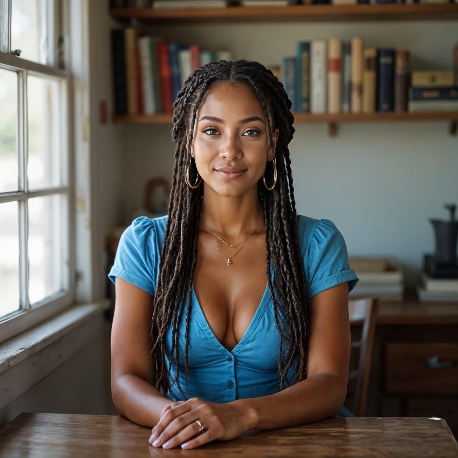 Beautiful Woman with Braids in Photo-Realistic Style