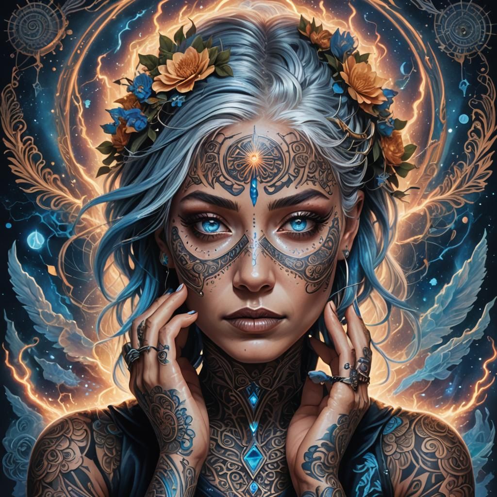 Woman with Glowing Tattoos: A Fantastical Portrait