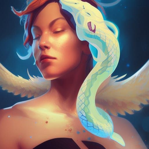 Phoenix Snake and Moon Logo in Art Nouveau Style