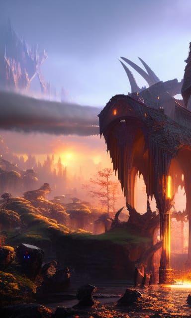Unreal Amazing hyper-detailed elf-houses and castles and cot...