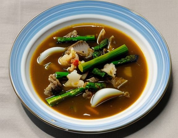 Cuttlefish soup with asparagus. Minestrone version.