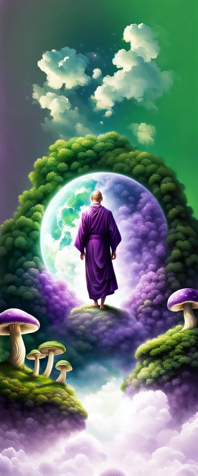 Monk in Nature with Heavenly Sunshine