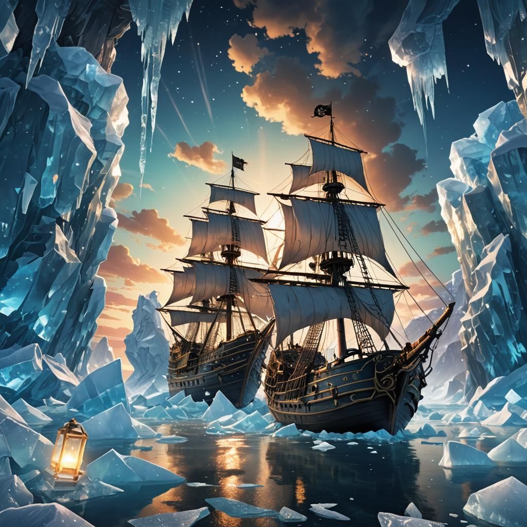 Frozen Pirate Ship in Iceberg: Anime Key Visual