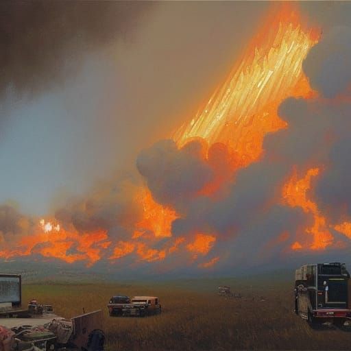 Dramatic Fire Evacuation in Oil Painting Style