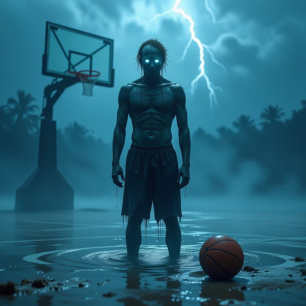 Drowned Basketball Player's Ghost on Misty Court