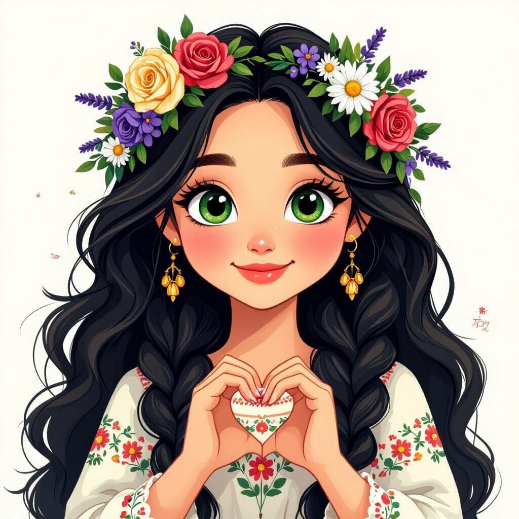 Cute Ukrainian Girl in Studio Ghibli Cartoon Style