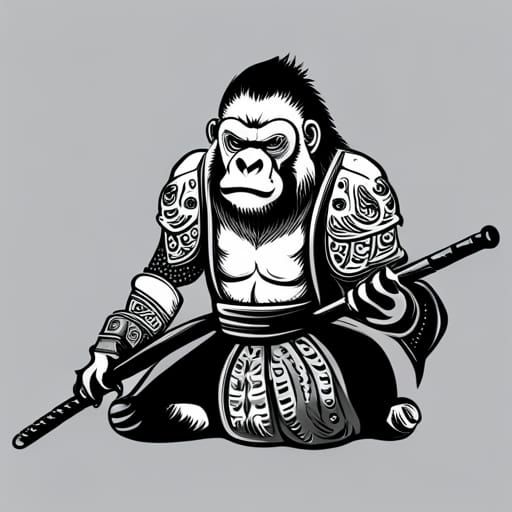 Gorilla samurai holding a Katana