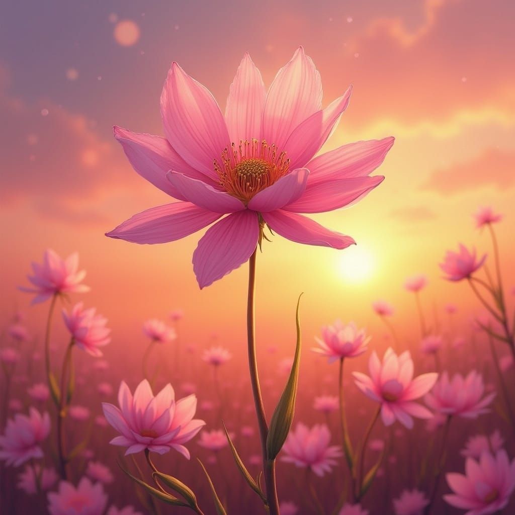 Pink Flower in Sunset Breeze, Monet & Kahlo Inspired