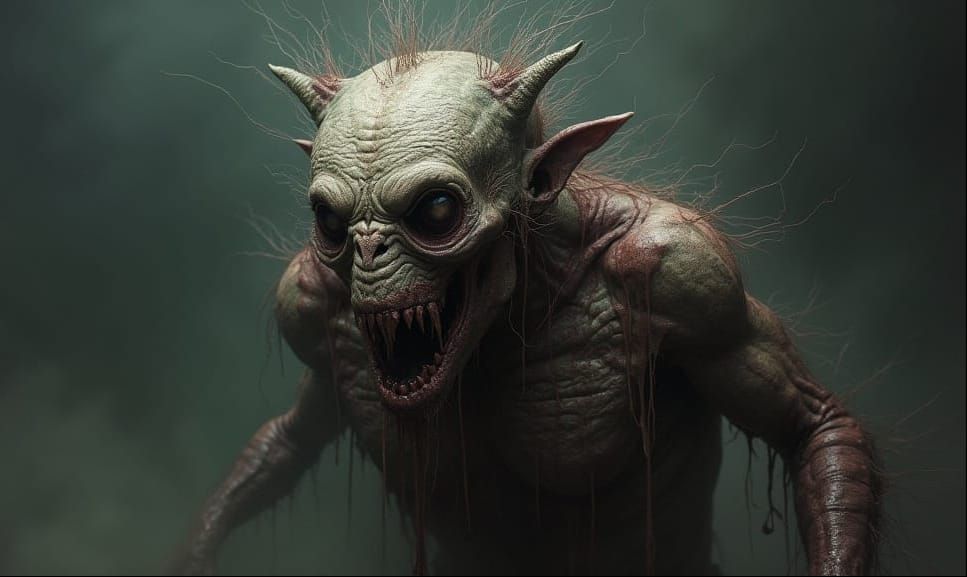 Terrifying Grotesque Creature in Dark Ominous Style