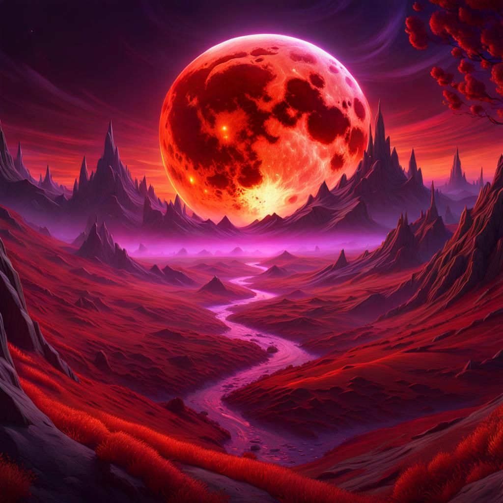 Blood Moon Fantasyscape in Dark Fantasy Concept Art