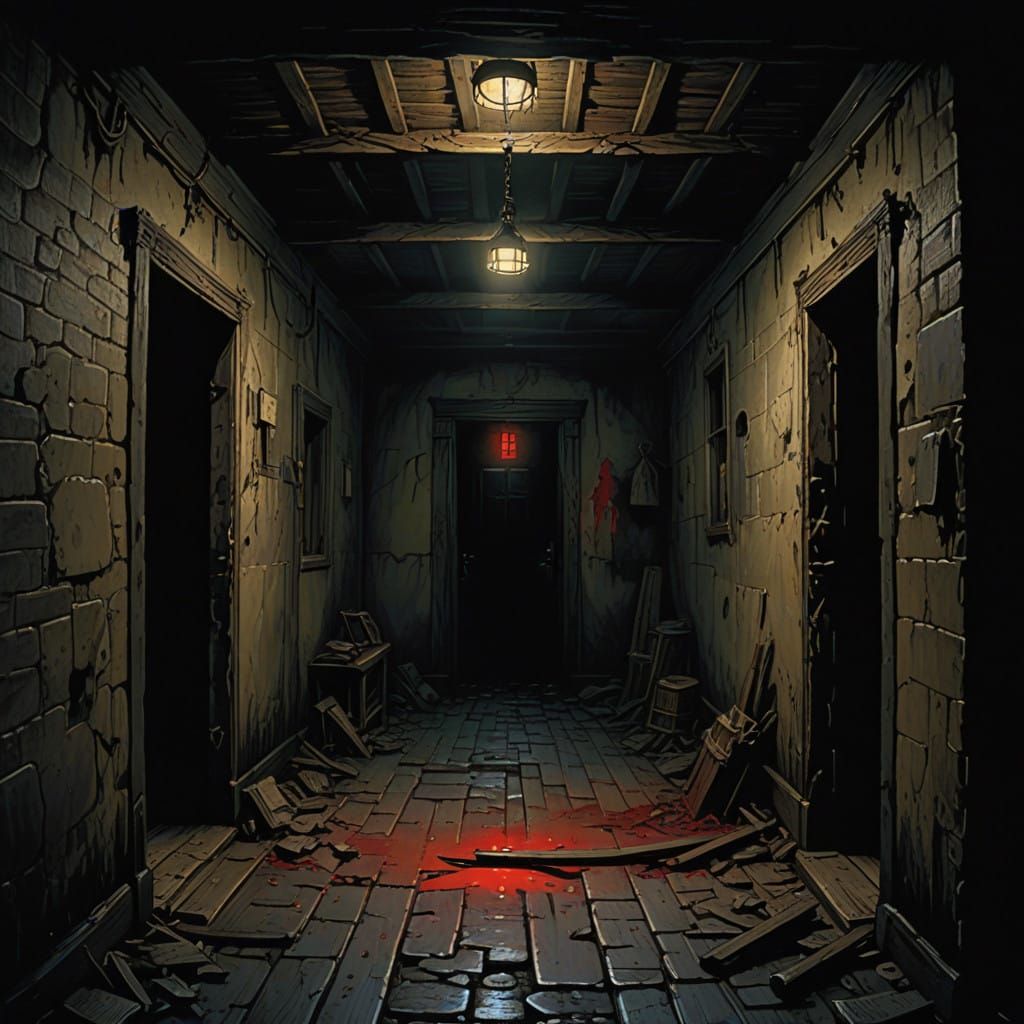 Dark, Foreboding Basement in a Gritty, Atmospheric Style
