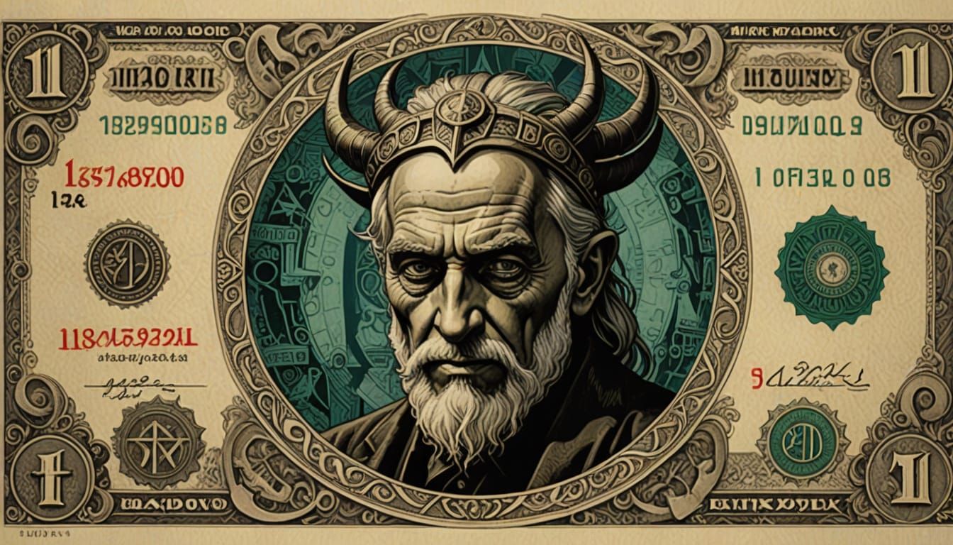 Baphomet Sheckel Bank Note in Lithograph Style
