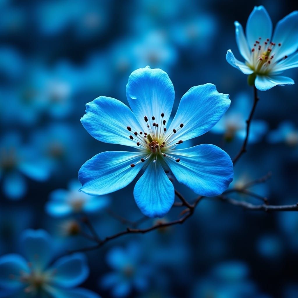 Glowing Blue Tree Blossom in Epic Sci Fi Landscape