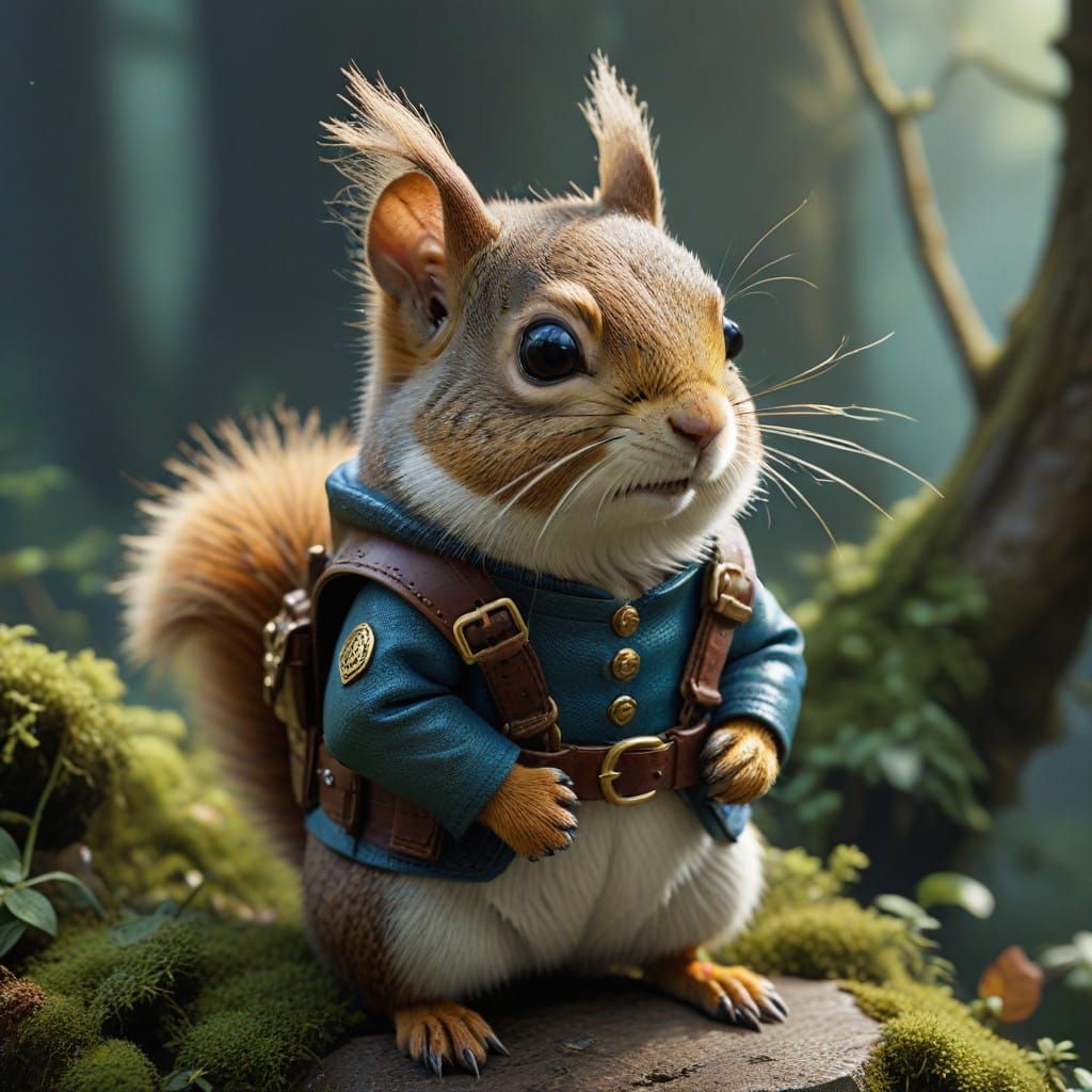 Mystical Japanese Dwarf Squirrel in Artistic Armor