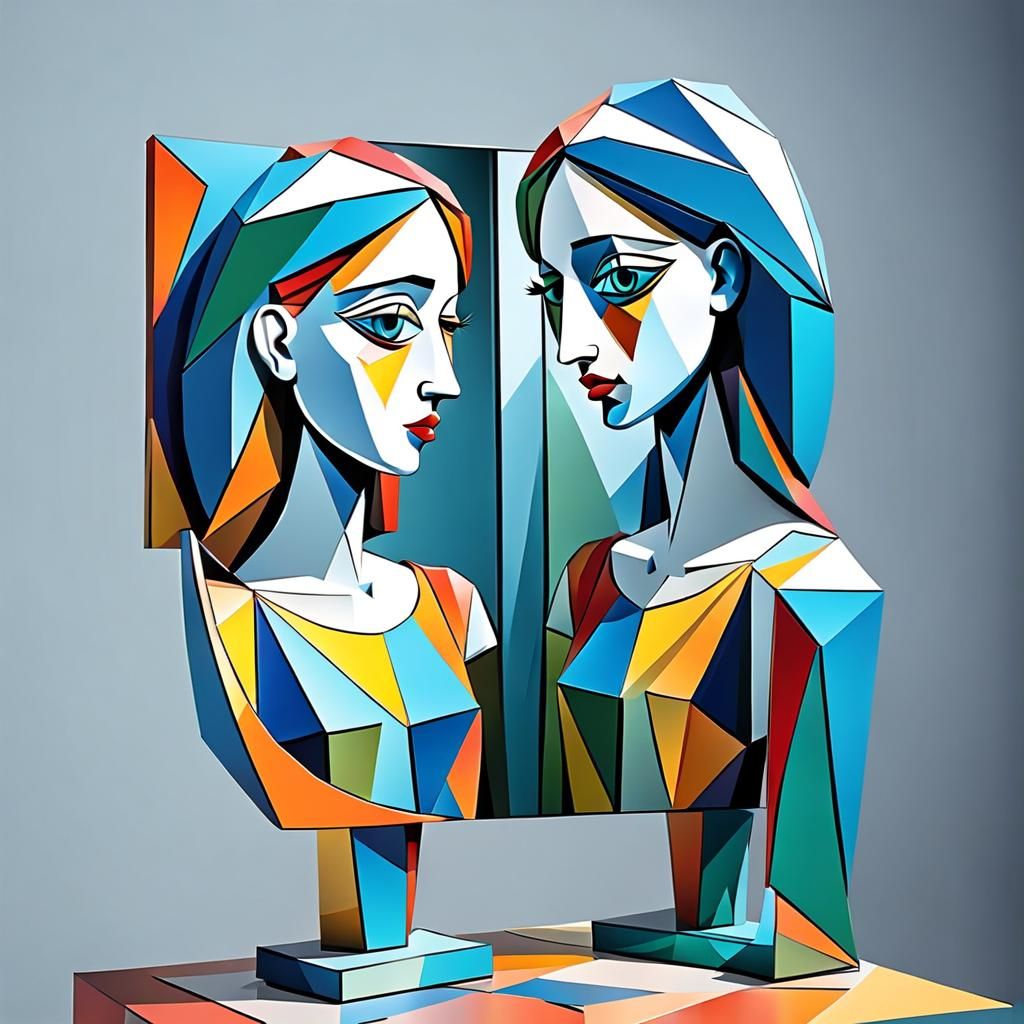 Cubist Girl Before Mirror, Picasso Style