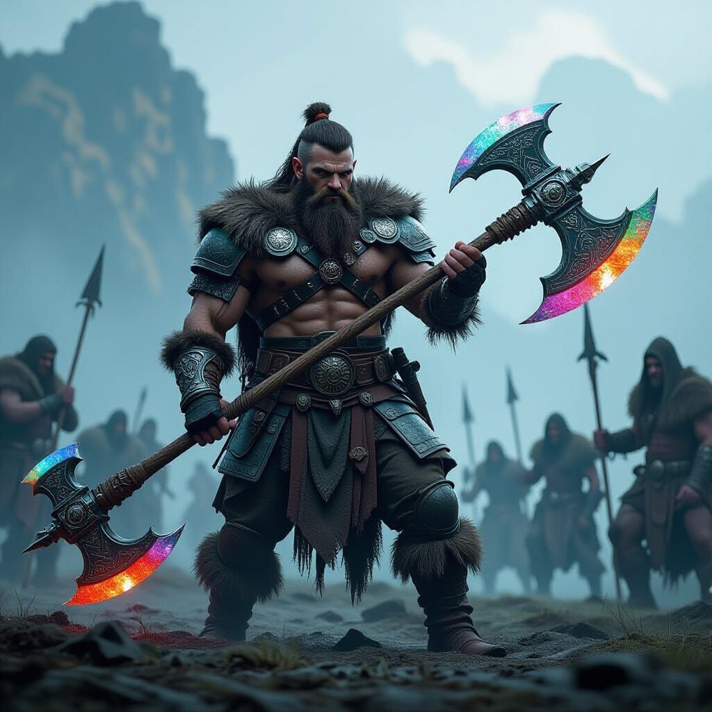 Halfling Barbarian Warrior on Misty Battlefield: Cinematic F...