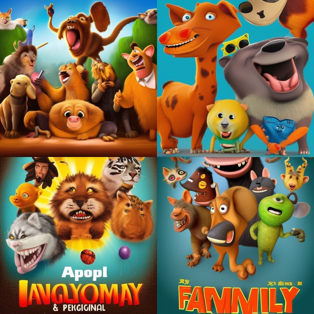 Hyperrealistic Family Comedy Movie Poster with Animals