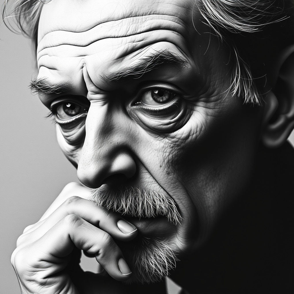 Monochrome Portrait of a Thinker: Abstract Expressionism