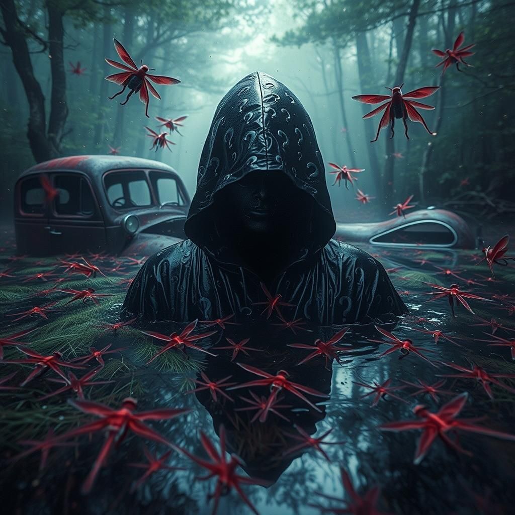 Mysterious Figure Emerges from Swamp in Film Noir