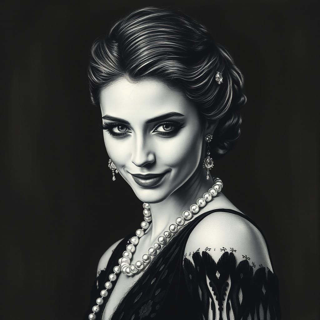 Flapper Goddess in Charcoal Splendor