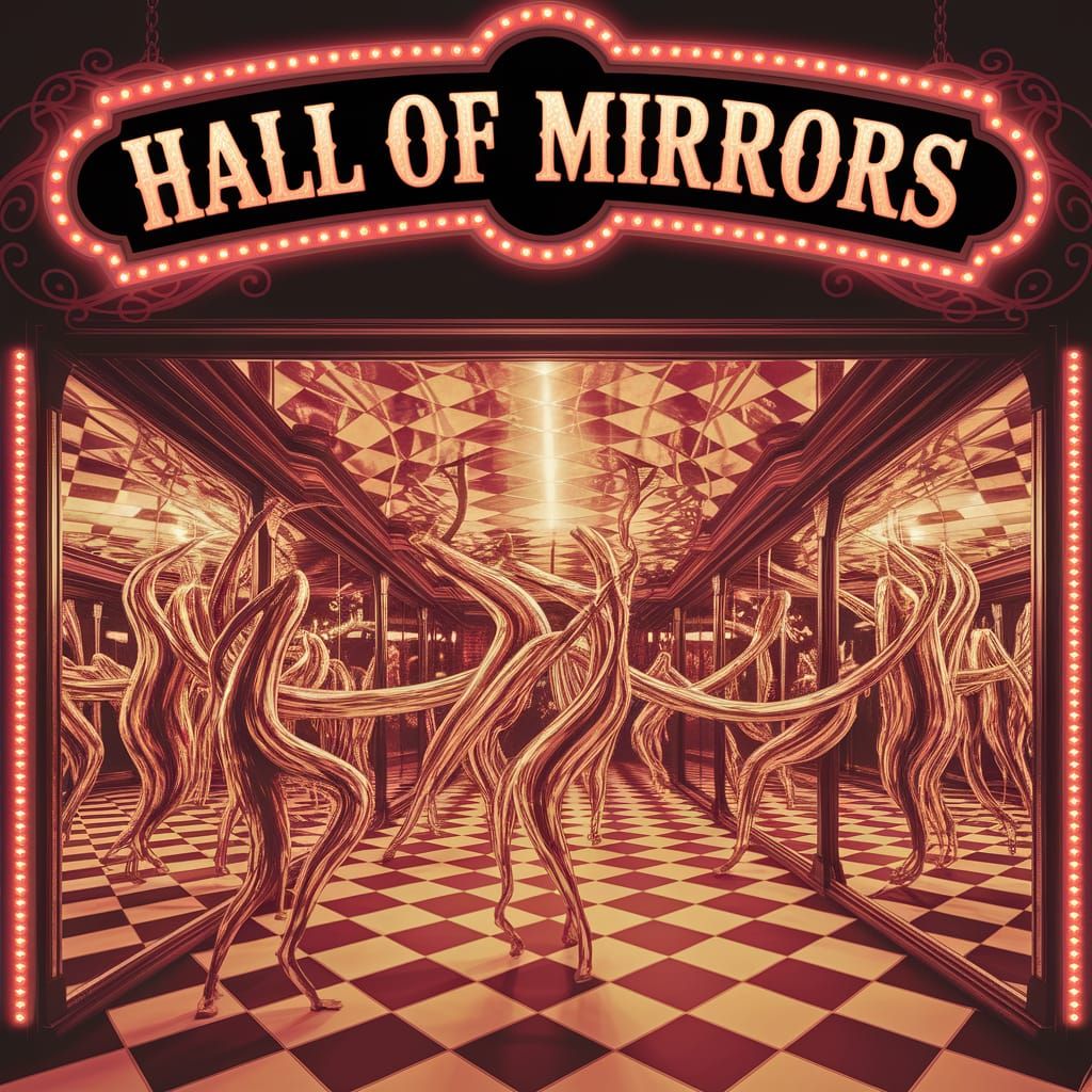 Surreal Carnival Funhouse with Distorted Mirrors in Elegant ...