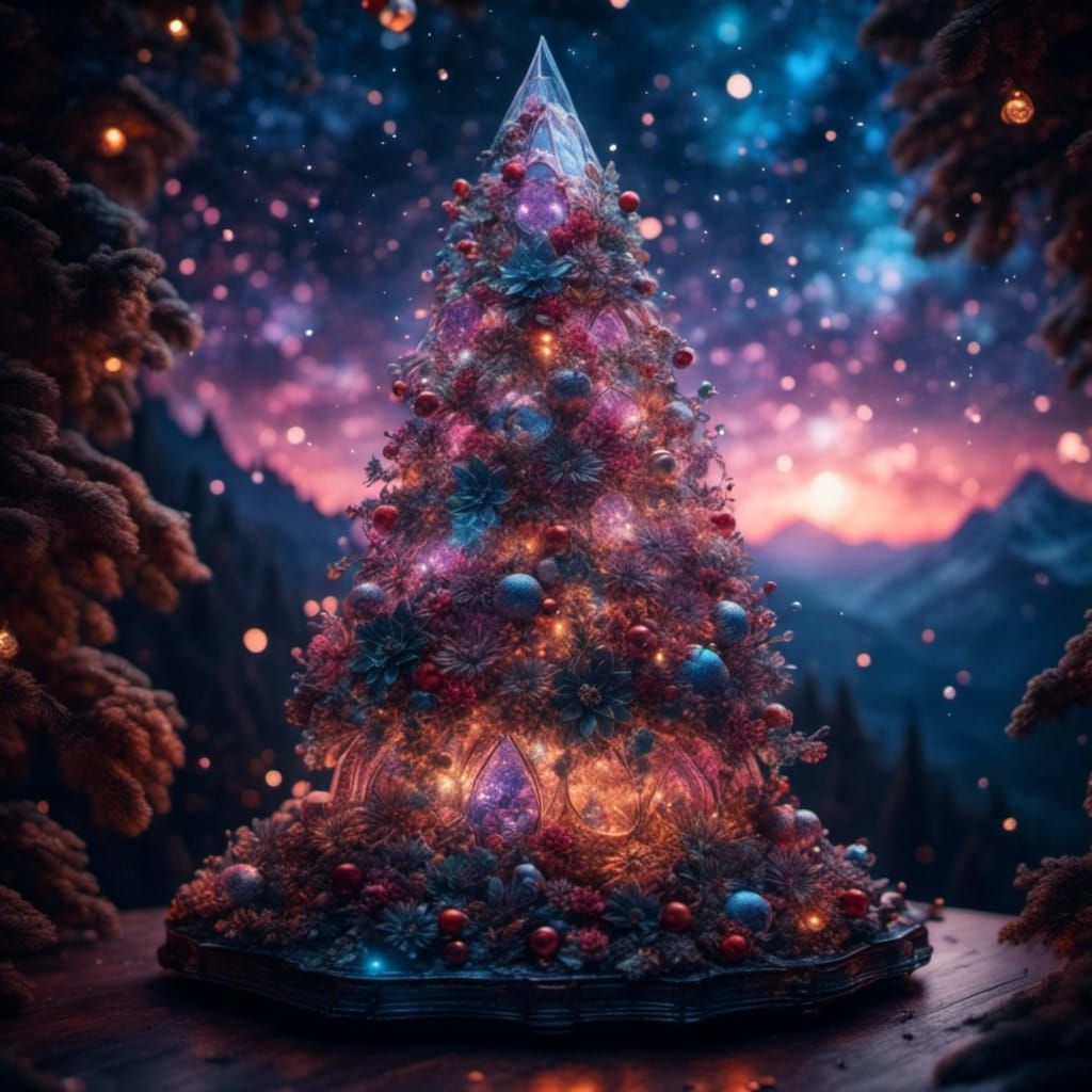 Glass Christmas Tree with Floral Ornaments