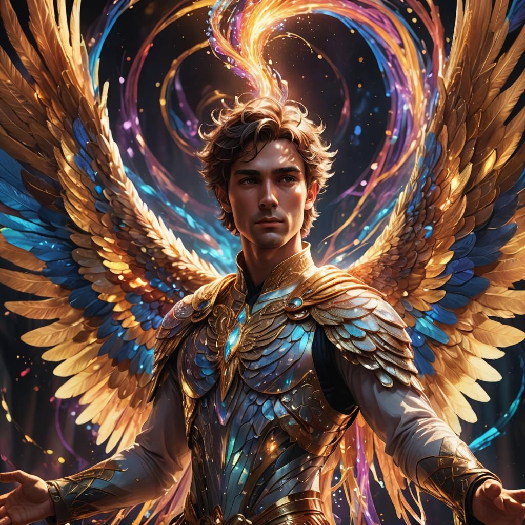 Seraph in Swirling Lights: Vibrant Digital Art