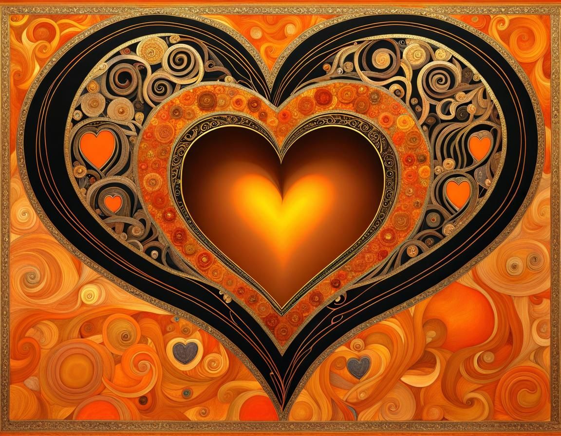 Klimt-Inspired Ornate Heart in Fiery Colors