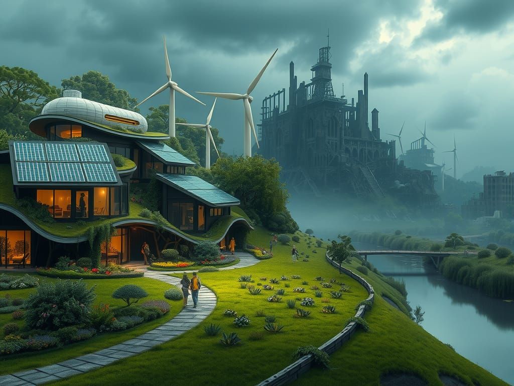 Surreal Futuristic Oasis Thrives Beside Abandoned Industrial...