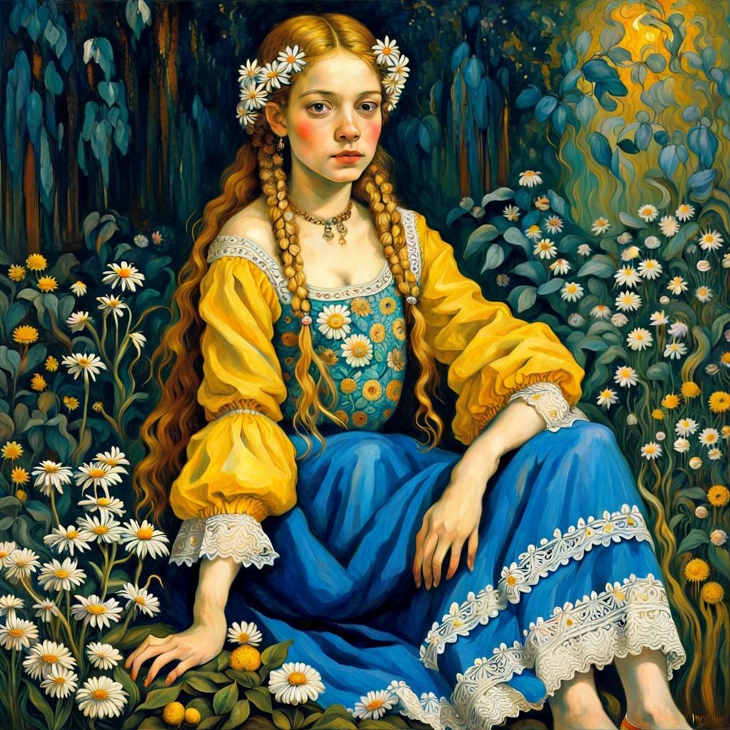 Swedish Girl with Daisy: Intricate Hyperdetailed Art
