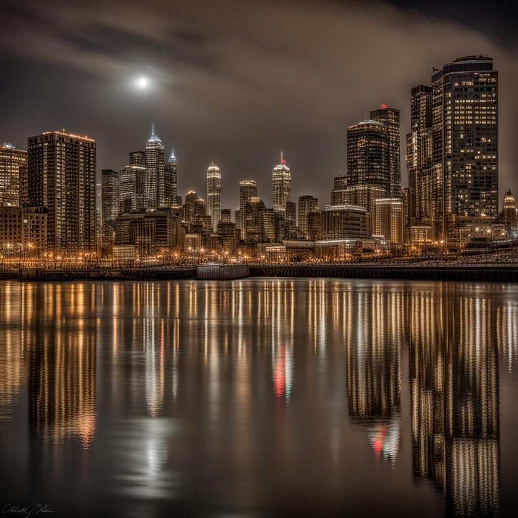 Hyperrealistic New Year's Eve Water Reflections