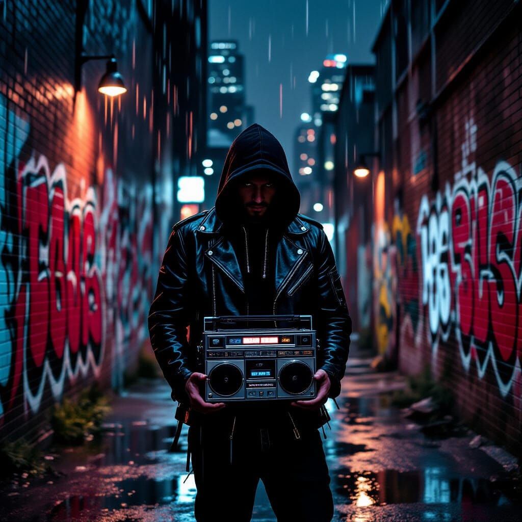 Rapper on Rooftop in Gritty Urban Style