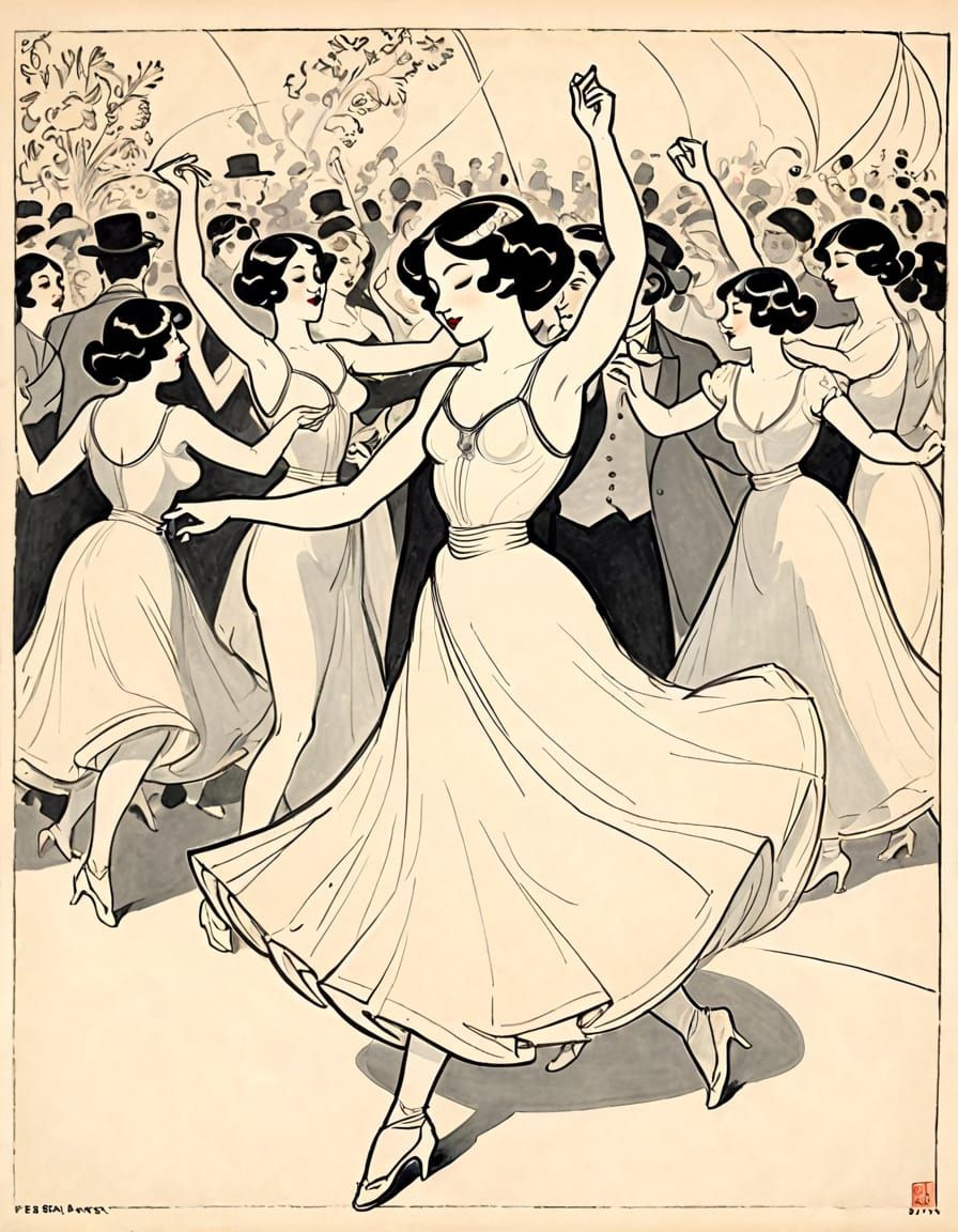 Festive Dance Celebration in Abstract Minimalist Style