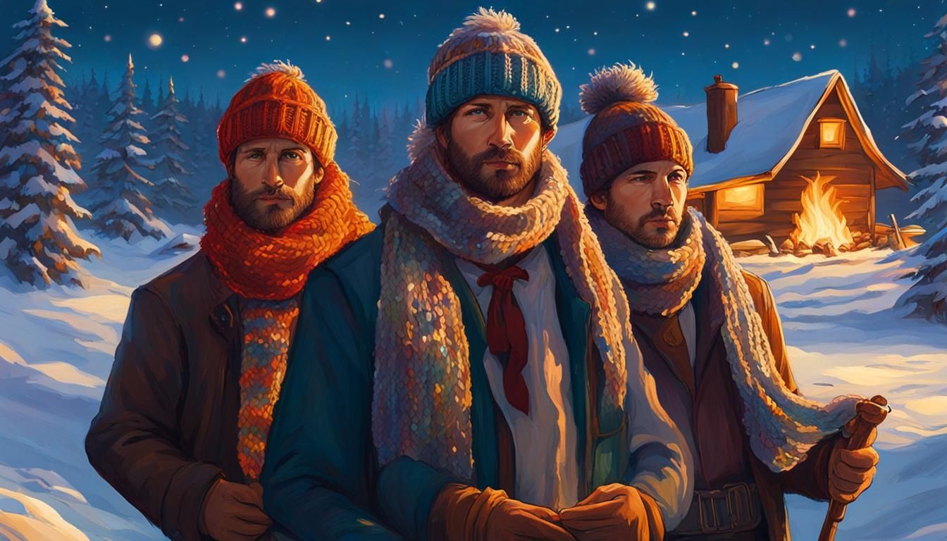 Men in Knitted Underwear by Bonfire: Watercolor Fantasy