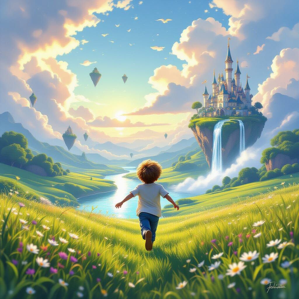Boy Runs to Magical World in Luminous Digital Painting