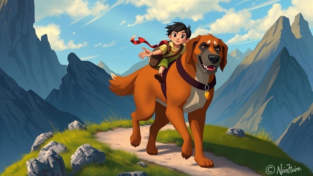 Mastiff Dog Carries Child On Epic Fantasy Quest