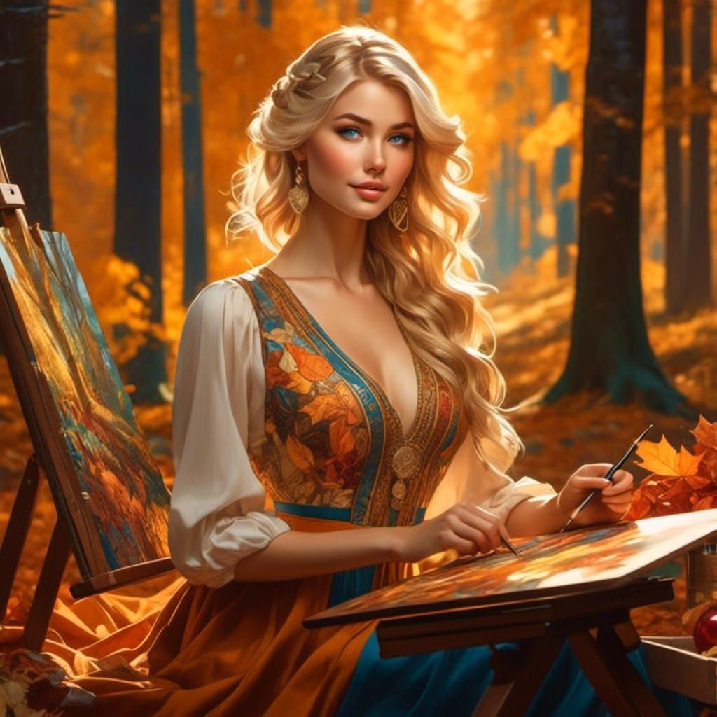 It's Thursday, challenge day off, so Julie has taken herself into the woods to do a little autumnal painting