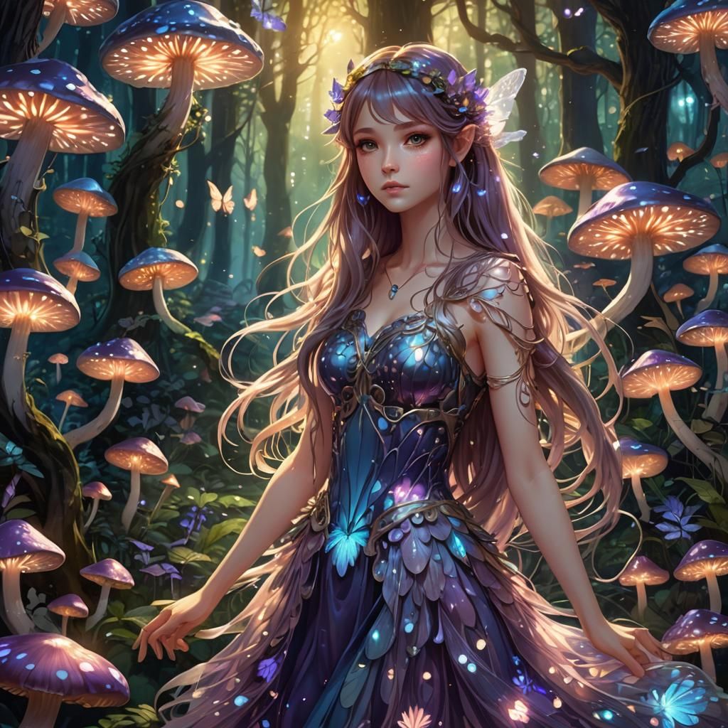 Anime Fairy Girl in Mystical Forest Concept Art